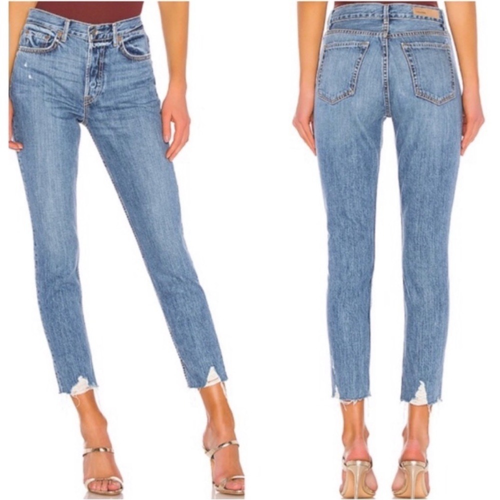 GRLFRND Karolina Jeans Forget Me Never High Rise Raw Hem Ankle 30 Organic Cotton
